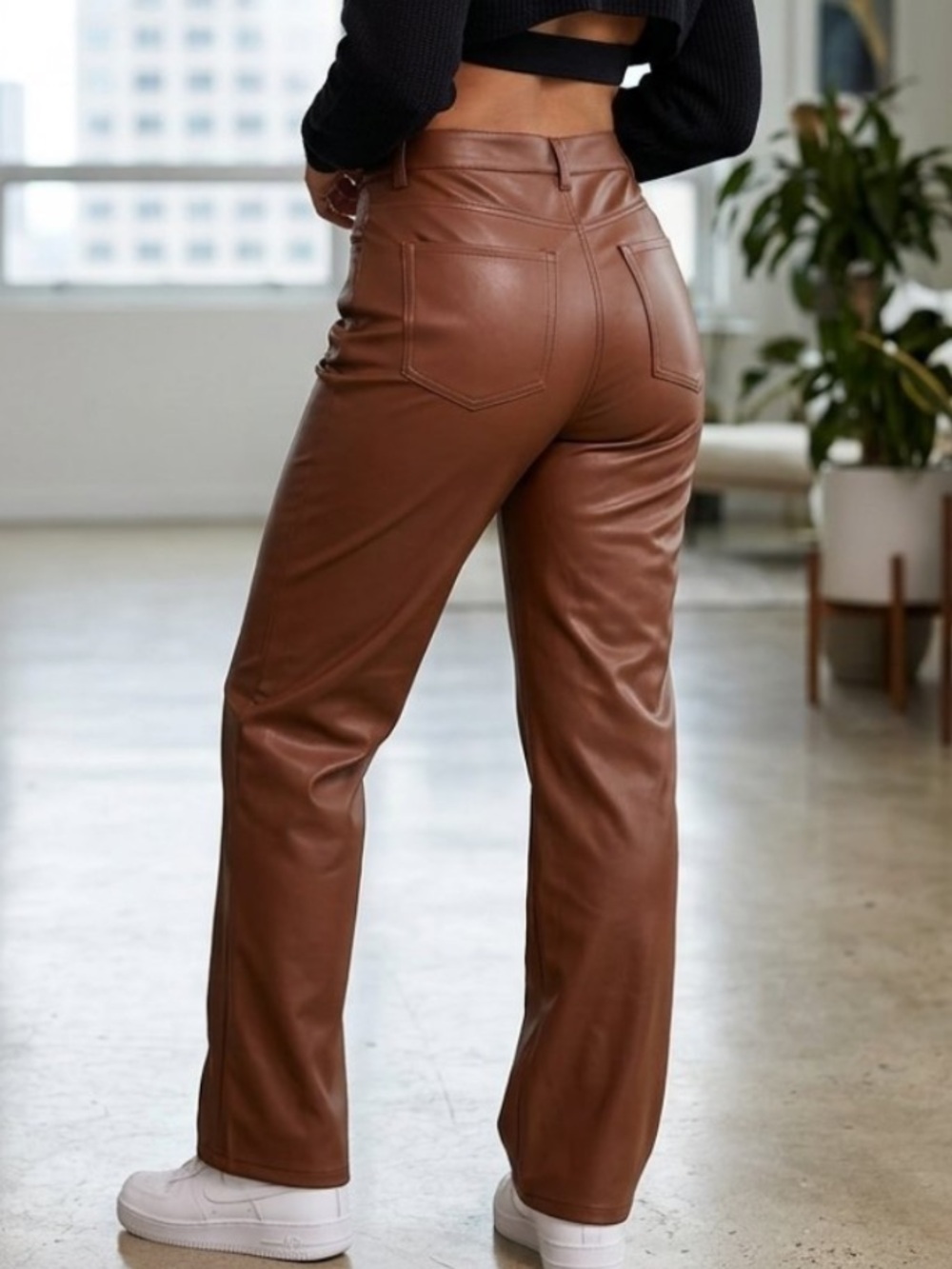 J. Crew Factory Brown Faux-Leather Full - length Straight-Leg Jeans Size 29